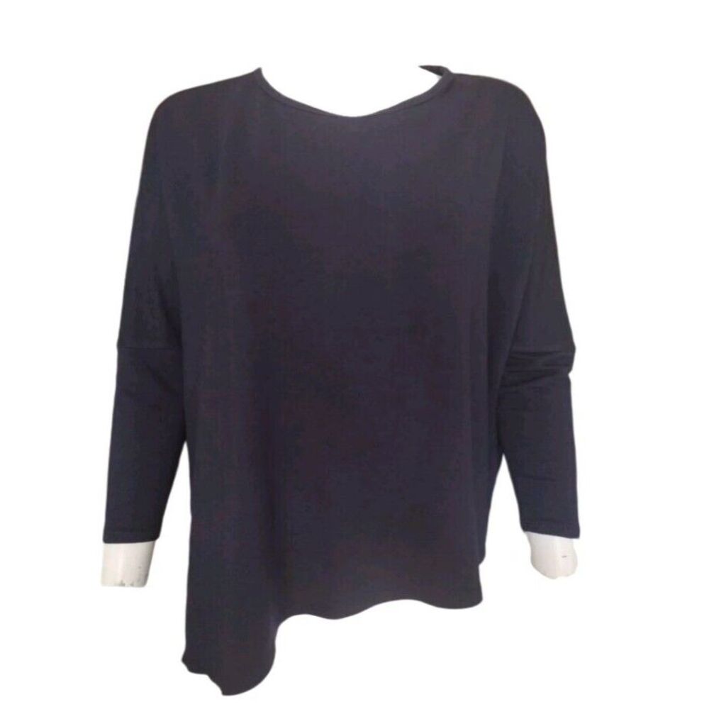 Zara W/B collection Blouse Women S Navy Asymmetrical Dolman 3/4 Sleeves‎ Knit